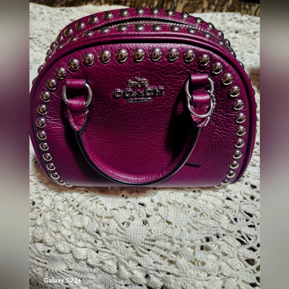 Coach Sydney Satchel NWOT Berry color w silver hardware & crossbody strap